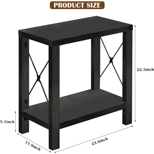GAZHOME Farmhouse End Table for Small Spaces, Set of 2,Narrow Side End Table with Storage Shelf, Rustic X-Design Nightstand Sofa Table for Living Room, Bedroom Black - color: Black Oak
