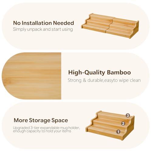 Simple Trending Expandable Bamboo Can Rack Organizer for Pantry, 3-Tier Adjustable Can Storage Holder Holds Up to 24 Cans, Canned Goods Storage Display for Cabinet, Countertop