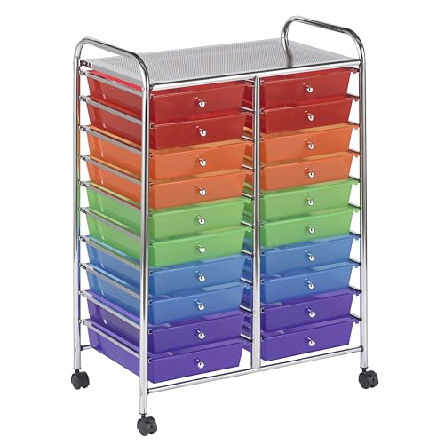 ECR4Kids 20-Drawer Everyday Mobile Storage Utility Cart, Craft Organizer, Assorted - color: Assorted Colors, size: 20-Drawer