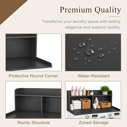 Royxen Laundry Countertop with 20“ Shelf Universal Fit, Washer and Dryer Countertop with Storage Space, Black - color: Black