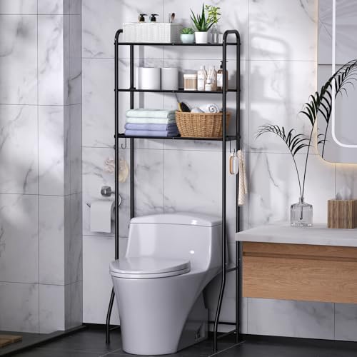 samstar 3 Tier Over The Toilet Storage Rack, Bathroom Organizer Shelves Cabinet Above Toilet, Freestanding Shelf Space Saver, Black - color: 3 Tier Black