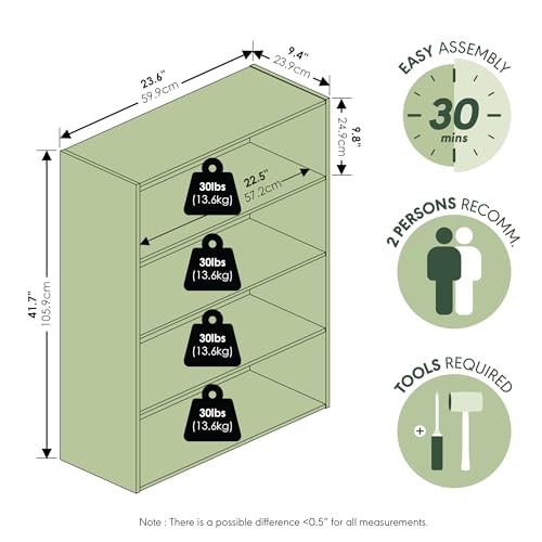 Furinno PASIR Book Shelf, 4-Tier Bookshelf, Bookcase with Open Shelf, 9.4 x 23.6 x 41.7, for Living Room, Bedroom, Home Office, Amber Pine - color: Amber Pine, size: 4-Tier, 9.4 x 23.6 x 42