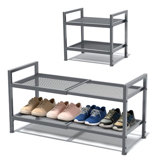 Shoe Rack, Expandable Shoe Rack for Closet, Adjustable Shoe Organizer for Entryway, Shoe Storage Organizer for Door Entrance, Garage, Bedroom (Grey, 2-Tier) - color: Grey, size: 2-Tier