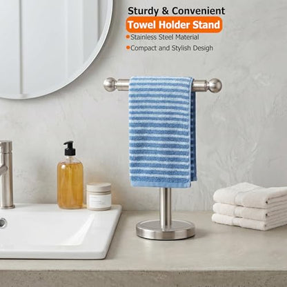 Hand Towel Holder Standing, T-Shape Towel Rack with Heavy Base, Regular Sized Hand Towel for Bath (Brushed Nickel, Stainless Steel) - color: Brushed Nickel