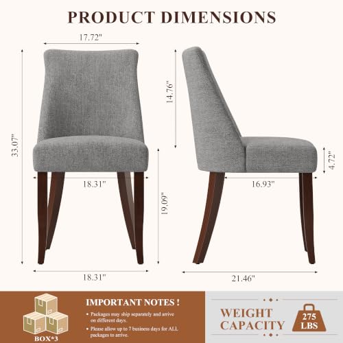 COLAMY Upholstered Dining Chairs Set of 6, Mid Century Modern Kitchen Chairs with Back, Farmhouse Fabric Side Dining Room Chairs with Wood Legs for Dining Room Restaurant, Light Grey - color: Light Grey, size: Set of 6