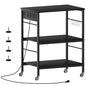 Bakers Rack with Power Outlet Black Coffee Station Cart Table on Wheels Microwave Stand Table with Storage Shelf for Kitchen Living Room Bedroom - color: Black