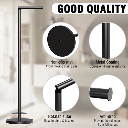 Toilet Paper Holder Stand 1 pc, Height Adjustable, Reserve Tissue for 6 Spare Rolls, Bathroom Storage, Rustproof with SUS304 Stainless Steel (Matte Black) - color: Matte Black