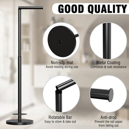 Toilet Paper Holder Stand 1 pc, Height Adjustable, Reserve Tissue for 6 Spare Rolls, Bathroom Storage, Rustproof with SUS304 Stainless Steel (Matte Black) - color: Matte Black