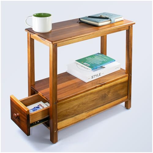 ENKEZI Narrow End Table with Drawer and Shelf – Slim Side Table for Small Spaces, Nightstand for Bedroom or Living Room, Small Bedside Table (Bottom Drawer) - style: Bottom Drawer