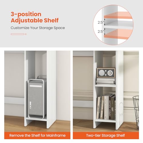 Giantex Small White Desk, Compact Study Writing Desk with 3-Position Adjustable Shelf, Anti-Toppling Kit, Modern PC Laptop Table, Home Office Computer Workstation for Small Space Bedroom Dorm - color: White