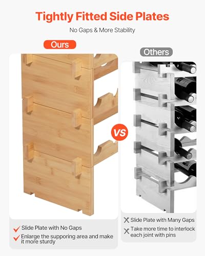 VEVOR 72 Bottle Stackable Modular Wine Rack, 8-Tier, Floor Freestanding Wine Storage Rack, Sturdy Wines Holder Display Shelf, Wobble-Free Shelves, Easy Assembly, for Kitchen, Cellar, and Bar, Natural - size: 37.6 x 9.8 x 46.9 in