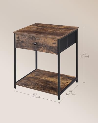 SONGMICS BELLAH Collection - Nightstand, Side Table, End Table, Bedroom, Living Room, Steel, 1 Drawer, Shelf, Industrial, Rustic Brown and Ink Black ULGS20H - color: Rustic Brown + Ink Black, size: 1 Drawer