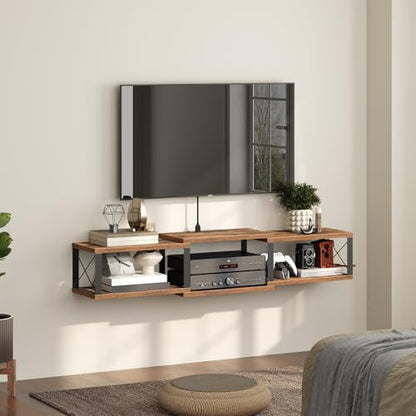 MAHANCRIS 43.7” Floating TV Stand with Power Outlet, Wall-Mounted Entertainment Center, Floating Metal Frame Media Console Shelf for Under TV Storage, for Living Room, Bedroom, Rustic Brown TVHR101E01 - color: Rustic Brown