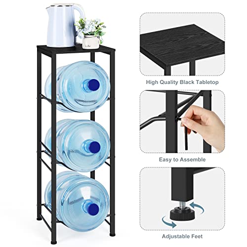 OYEAL Water Bottle Holder Organizer 5 Gallon Water Jug Stand with Shelves, 3-Tier Water Bottle Dispenser Stand for Kitchen Living Room Office, Black - style: Square Tube Black
