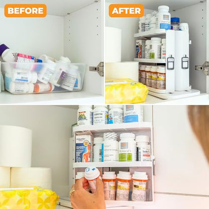 Spice Rack Organizer for Cabinet, 4 Adjustable Shelves | 4 Snap-In Adjustable Shelves, 8.9"H x 6.1"W x 10.8"D, Magnetic Modular Connect, Pivot-Up Shelves, Small Things Tray, No Tools