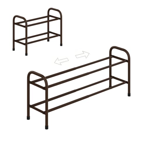 2-Tier Expandable Shoe Rack, Metal Shoe Storage Organizer, Adjustable Shelf, Black (Brown, 2 Tier) - color: Brown, size: 2 Tier