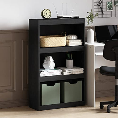 Furinno Jaya Enhanced Home Bookcase 3-Tier Adjustable Bookshelf, Blackwood - color: Blackwood, size: 3-Tier Thick