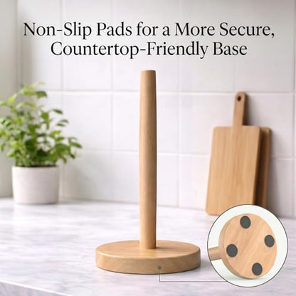 Wooden Paper Towel Holder for Countertop, Solid Beech Wood Stand with Wider Non-Slip Base, Fits Standard and Jumbo Rolls, Easy Assembly, Farmhouse Kitchen Paper Towel Dispenser - size: Large, style: Classic Beech