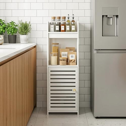 4-Tier Narrow Bathroom Cabinet, 9.8" W X 29.5" H | White PVC Material, Rack, Holder, Fits Small Spaces, for Toilet Side, Laundry Room, Kitchen, Easy Assembly - size: 7.9"D x 9.8"W x 29.5"H