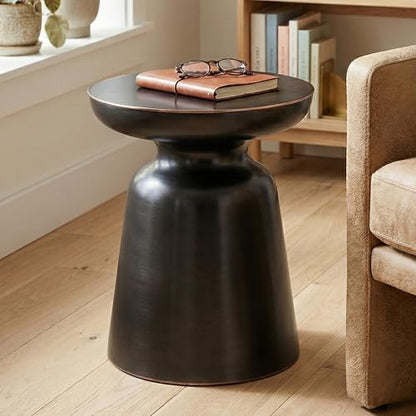 SIMPLIHOME Toby Metal Table - 17" Wide x 18" High Solid Iron Drum Accent Table in Antique Copper, Industrial Side or End Table for Living Room, Bedroom or Entryway with Sculptural Design, Assembled