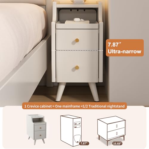 AQIMUELE Small Nightstand with Drawers, Solid Wood Bedside Table, Narrow Walnut Nightstand for Bedroom - color: 1 Pc(white), size: 15.74''D*11.81''W*19.68''H