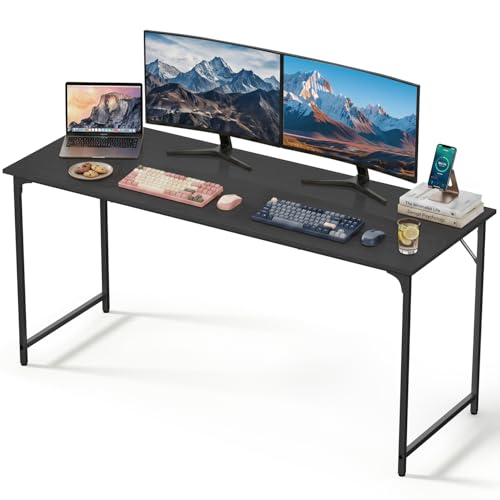 63 Inch Computer Desk with Deeper Desktop, Large Office Desk for Work from Home, Gaming Desk with Reinforced Metal Frame, Adjustable Feet Writing Desk for Study, Bedroom & Office, Black - color: Black, size: 63 inch