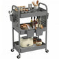 danpinera 3 Tier Rolling Cart with Retractable Dividers, Multi-Functional White Rolling Utility Cart with Pegboards, Hooks & Hanging Cups for Nursery, Living Room, Studio - color: Gray