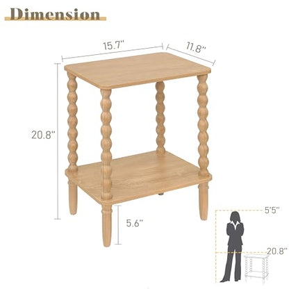 Fultyle Small End Table, Couch Side Table with 2-Tier Storage Shelf, Wood Coffee Table for Bedroom, Living Room, Small Spaces (Rustic Walnut) - color: Rustic Walnut