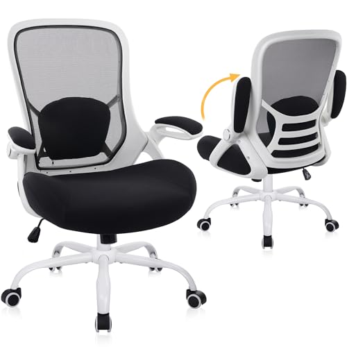 HYLONE 400lbs Heavy Duty Office Chair, 5" Thickened Seat Ergonomic Desk Chair with Adjustable Armrests, Home Office Computer Chairs for Long Hours Mesh Executive Chair(White Base&Black) - color: White Frame & Black, size: Thicken Cushion