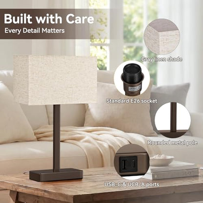 Hong-in Touch Lamps for Bedroom - 3-Way Dimmable Bedside Lamps Set of 2 with USB C+A, White Modern Table Lamp for Night Stands, Desk Lamp for Living Room Nightstand End Tables Bed Side - color: G. White&Brown