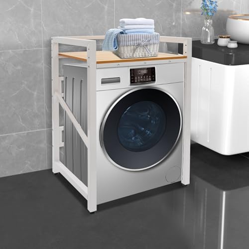 Over Washer and Dryer Shelves,Dryer Storage Shelf,3 Tiers Laundry Room Storage and Organizer Standing Shelf,Height Adjustable Laundry Room Shelves, Load-Bearing Capacity 22lbs (White+Yellow) - color: White+yellow
