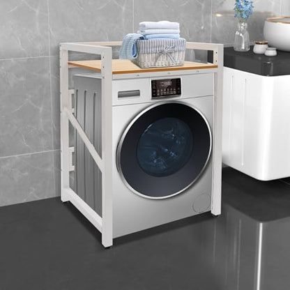 Over Washer and Dryer Shelves,Dryer Storage Shelf,3 Tiers Laundry Room Storage and Organizer Standing Shelf,Height Adjustable Laundry Room Shelves, Load-Bearing Capacity 22lbs (White+Yellow) - color: White+yellow