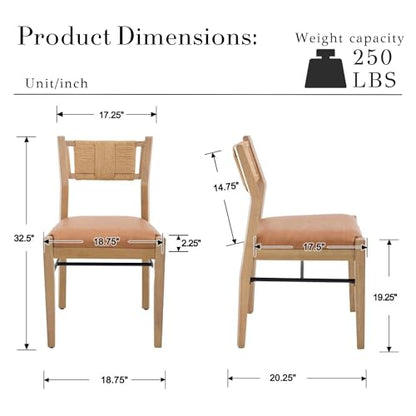 BESTANO Modern Armless Dining Chairs with Rope Woven Back Set of 2, Brown PU Leather Upholstered Kitchen & Dining Room Chairs, Mid-Century Classic Farmhouse Wooden Side Chair - color: Brown, size: 2 Chairs