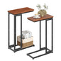Ekisemio C-Shaped End Table Set of 2, Slide Under Sofa Side Table with Metal Frame, Rustic Brown for Living Room, Home Office, Small Spaces