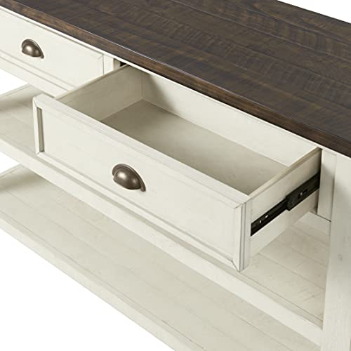 Martin Svensson Home Solid Wood Sofa Console Table, Cream White with Brown Top - color: Cream White With Brown Top