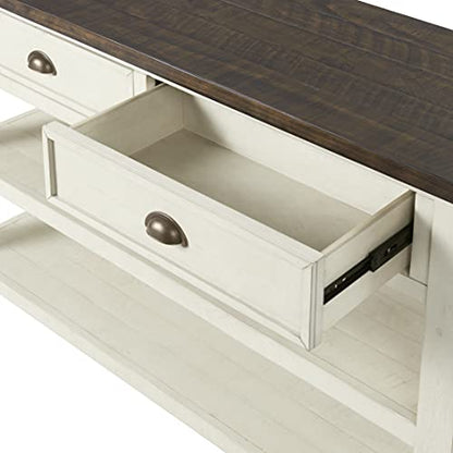 Martin Svensson Home Solid Wood Sofa Console Table, Cream White with Brown Top - color: Cream White With Brown Top