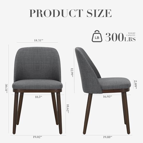 COLAMY Upholstered Dining Chairs Set of 2, Modern Kitchen Chairs with Back, Fabric Side Chair with Wood Legs for Dining Room Restaurant, Light Grey - color: Light Grey, size: Set of 2