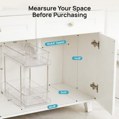 Vtopmart 2 Pack Plastic Larger Higher Bathroom Kitchen Under Sink Organizer (M-Higher) - color: Transparent, size: M-Higher (2 Pack)