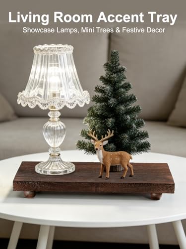 Wood Pedestal Stand 12 x 7 Inch, Farmhouse Wooden Riser for Kitchen | Bathroom Counter Table Decor, Candle Tray, Plant Stand, Soap Display for Sink, Vanity, Coffee Bar, Brown