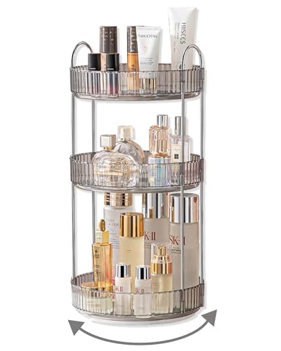 Asayuee 360 Rotating Makeup Organizer,3 Tier Large Capacity Make Up Organizers and Storage,Makeup Organizer for Bathroom,Cosmetic Perfume Stand Organizer(Grey-3 Tier) - color: Grey, size: 3 Tier