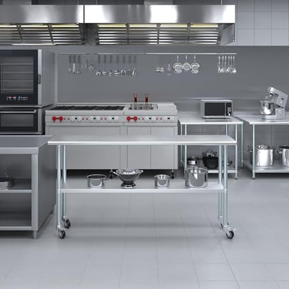 AmGood 72" Long x 18" Deep Stainless Steel Table with Casters - size: 72" Long x 18" Deep