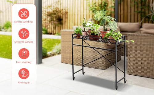 Zhongma 1 Tier Window Height Sturdy Metal Plant Stand with Wheels, 40.5x16x40.4 in High, Heavy Duty Succulent Shelf for Home Indoor and Outdoor, 220 LBS Capacity & Heavy Duty Construction - color: 1 Tier 40.5x16x40.4 Inch High