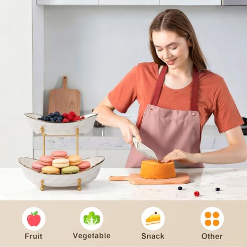 Fruit Bowl for Kitchen Counter - 2 Tier Ceramic Fruit Basket, Fruit Holder for Fresh Fruit & Veggies, Modern Tiered Fruit Platter Serving Trays for Party - color: 2White-Rack01