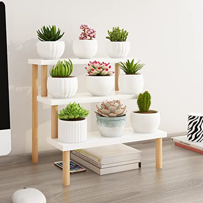Windowsill Plant Stand Shelf 3 Tiers Desktop Organization and Storage Shelf Bathroom Countertop Corner Cupcake Display Stand for Table Wood Ladder,White - size: 3 Tiers