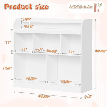Lkeiyay Kids Bookshelf with LED Lights, Montessori Storage Unit, White | Freestanding open cubby kids bookcase with LED light, rounded safety edges, perfect for kids bedroom, playroom & nursery - color: All White