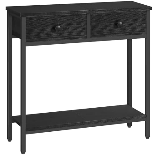 HOOBRO 29.5" Narrow Console Table with 2 Fabric Drawers, Small Entryway Table with 2-Tier Storage Shelves, Sofa Table, Behind Couch Table, for Living Room, Hallway, Black BB71XG01 - color: Black