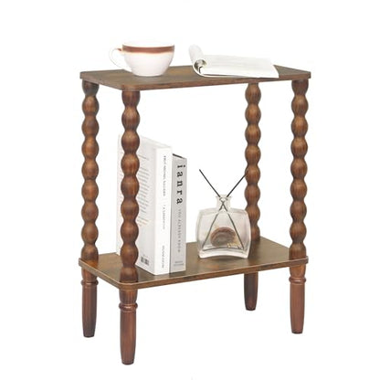 Fultyle Small Narrow End Table, Narrow Side Table Living Room with Storage, 2-Tier Wood Accent Table Slim Nightstand for Small Spaces, Office, Bedroom (Rustic Brown) - color: Rustic Brown