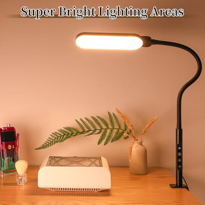BQAN LED Desk Lamp with Clamp 15W Eye-Caring Clip on Light for Home Black | 5 Modes & 9 Brightness | Adjustable Gooseneck | Touch Dimmer | Clamp Desk Design | For Reading, Study, Nail Art, Work - color: Black