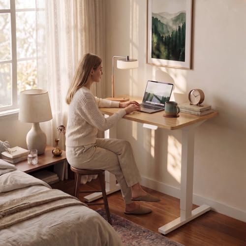 HUANUO 40x24 Inch Electric Standing Desk, Height Adjustable, Light Walnut | Smooth Home Office Desk, 176lbs Capacity with 4 Memory Presets & Headphone Hooks. Easy to assemble Computer Gaming desk - color: Natural, size: 40" X 24"