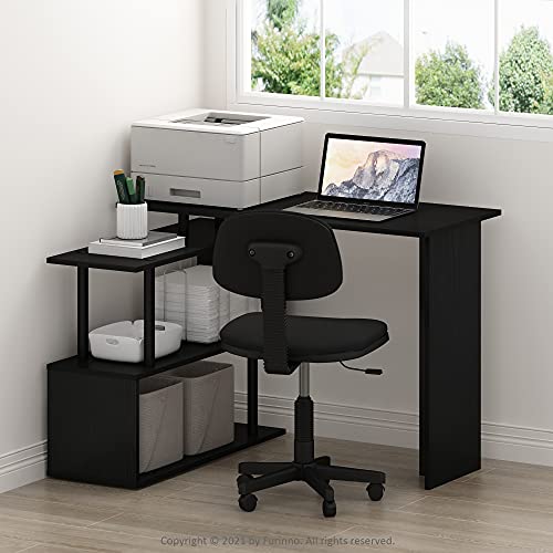Furinno Moore L-Shape Computer Desk with 3-Tier Shelves, Americano - color: Americano/Black, style: 3-Tier Shelves Desk